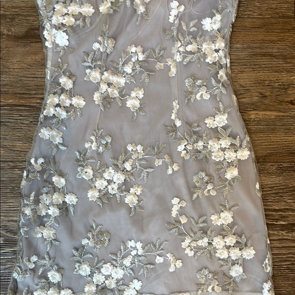 Lucy in the Sky Women's Size XS One Shoulder Dress with Gray Floral Embroidery - Picture 3 of 10